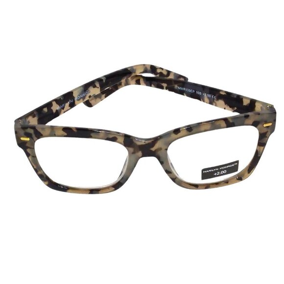 MARILYN MONROE WOMEN'S READING GLASSES +2.00 - GRAY & BLACK RECTANGLE FRAME - Picture 1 of 3